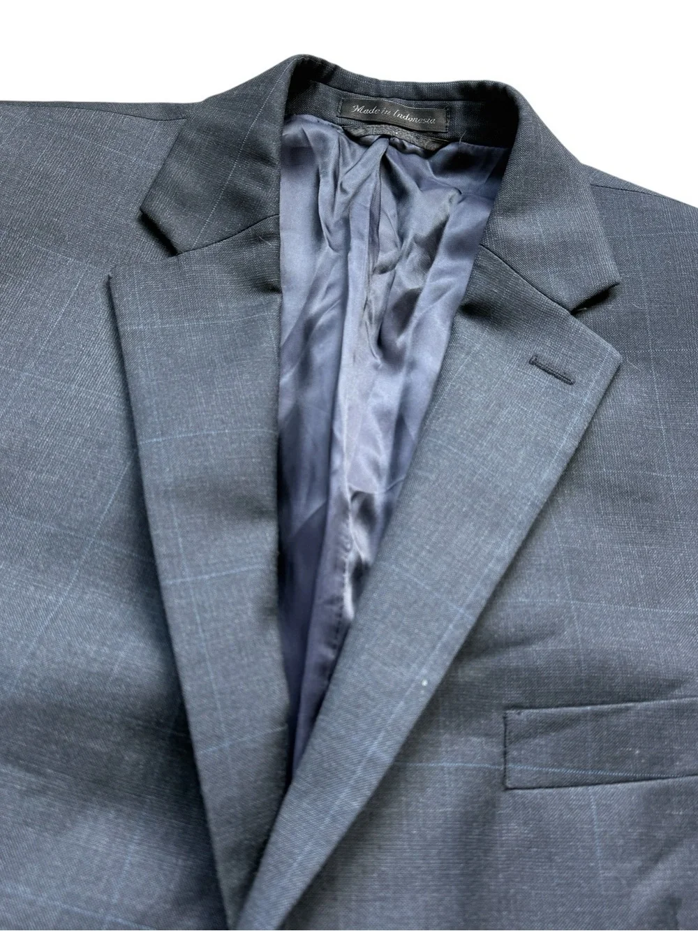 Lauren Ralph Lauren 100% Wool Gray Blue Windowpane Sport Coat Blazer 44R Classic